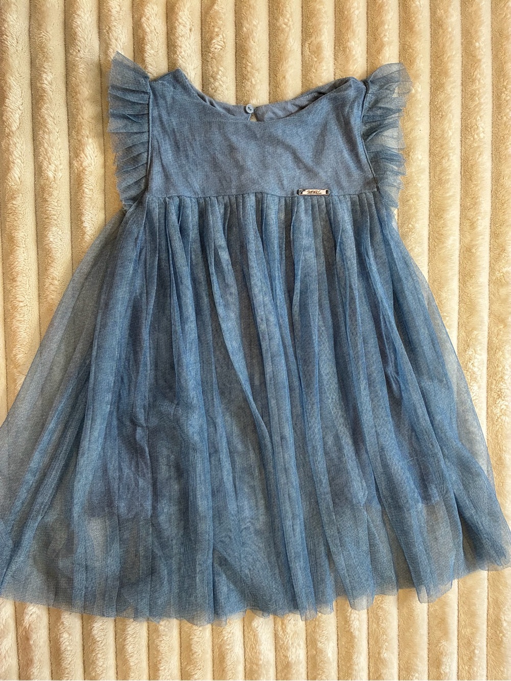 Mayoral Girls Blue Tulle Dress | Size 4T | Ruffle Sleeves